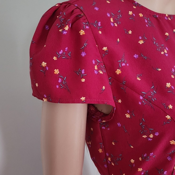 FASHION UNION FLORAL DARK PINK OPEN BACK FITTED SEXY MINI DRESS SZ.6 - Picture 7 of 12